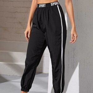 Lettering Waistband Windbreaker Pants